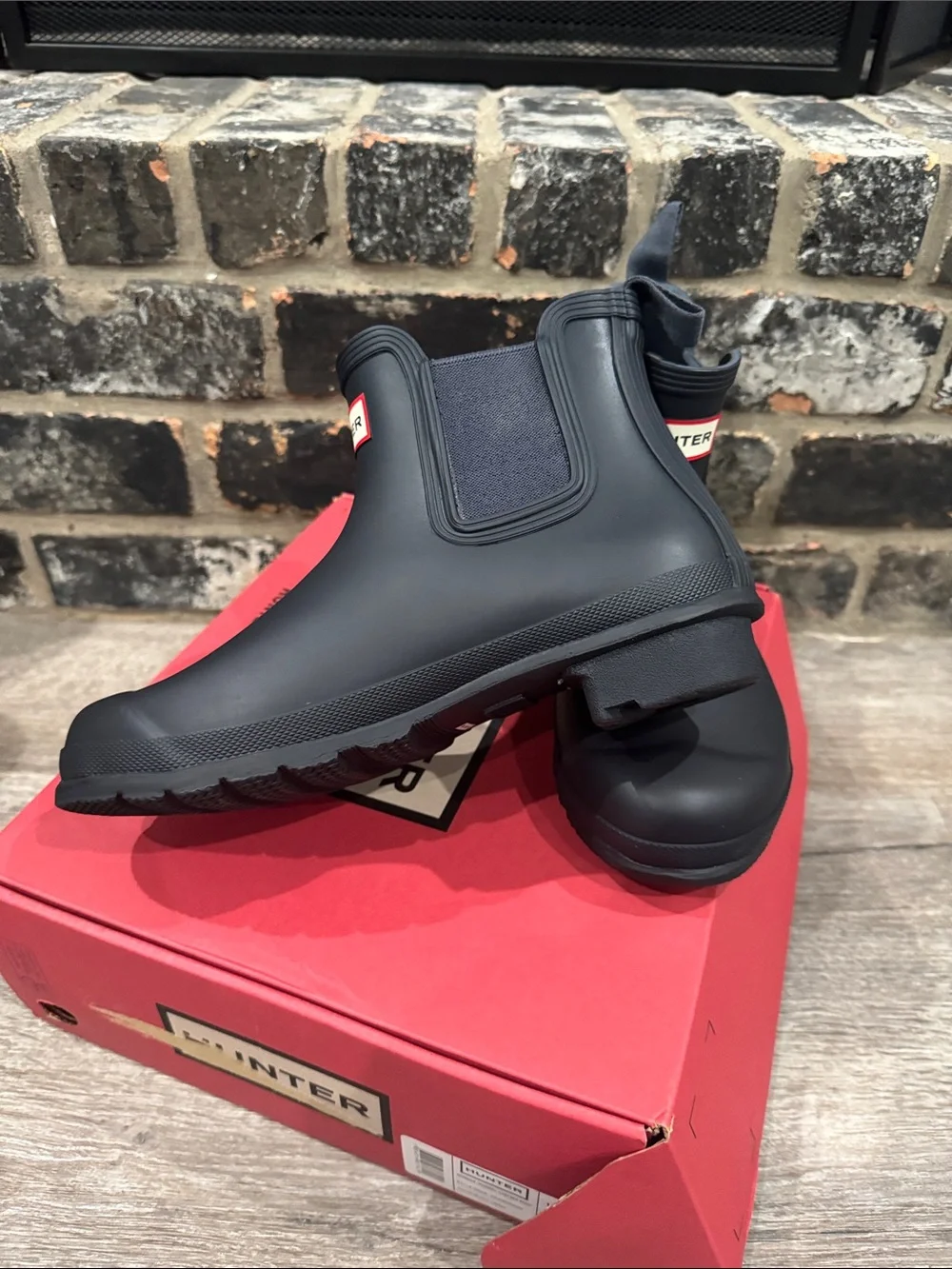 Hunter Black Original Chelsea Short Rain Boot with Red Logo